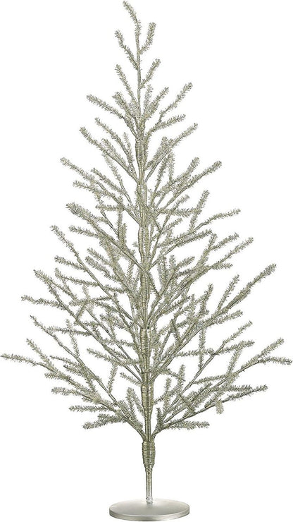 40 Inch Tinsel Christ Mas Tree Antique Silver - 3.33 Foot Tinsel Pine Tree