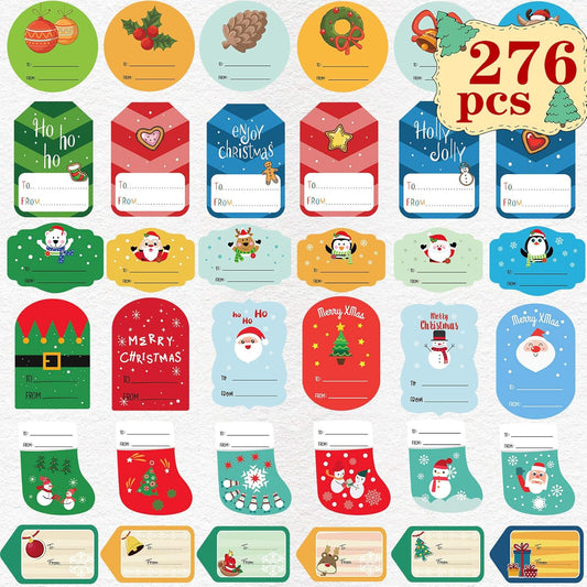 276 PCS Christmas Gift Tags for Present, Name Tags Christmas to from Labels Self Adhesive Gift Wrapping Paper Tags Holiday Xmas Santa Snowman Stickers for Birthday Wedding Decorations