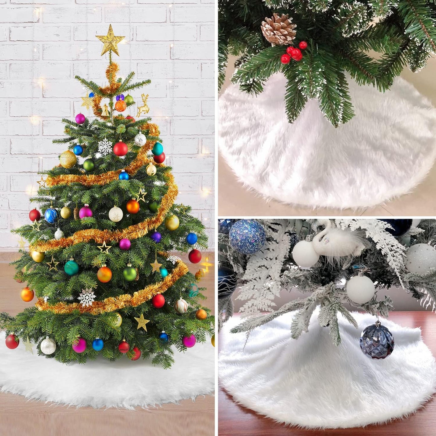 Christmas Tree Skirts 36 Inches Snowy White Faux Fur X-Mas Tree Skirt Decorations and Soft Christmas Tree Dress