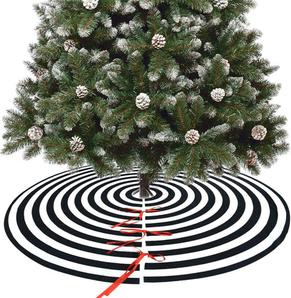 Black and White Annual Ring 48 Inch Christmas Tree Skirt, Rustic Farmhouse Large Lollipop Funny Party Decor Supplies for Xmas Tree Mat Halloween Decorations Occasion Ornaments 48"