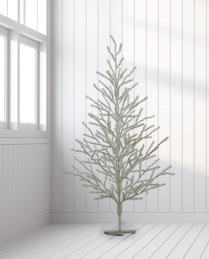 40 Inch Tinsel Christ Mas Tree Antique Silver - 3.33 Foot Tinsel Pine Tree