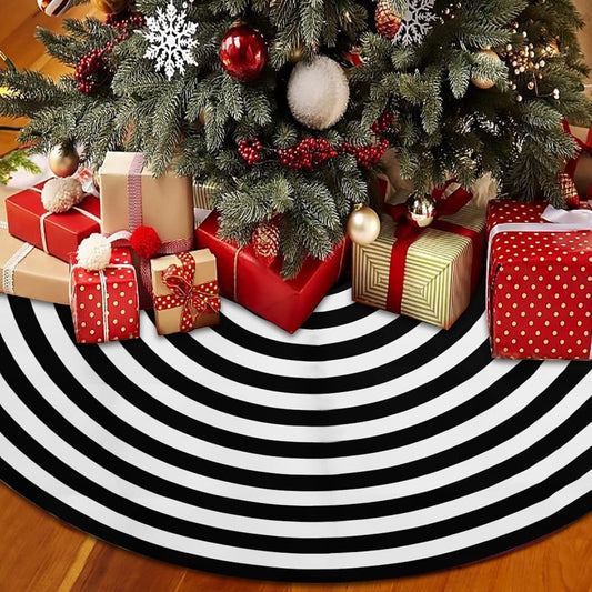 Black and White Annual Ring 48 Inch Christmas Tree Skirt, Rustic Farmhouse Large Lollipop Funny Party Decor Supplies for Xmas Tree Mat Halloween Decorations Occasion Ornaments 48"