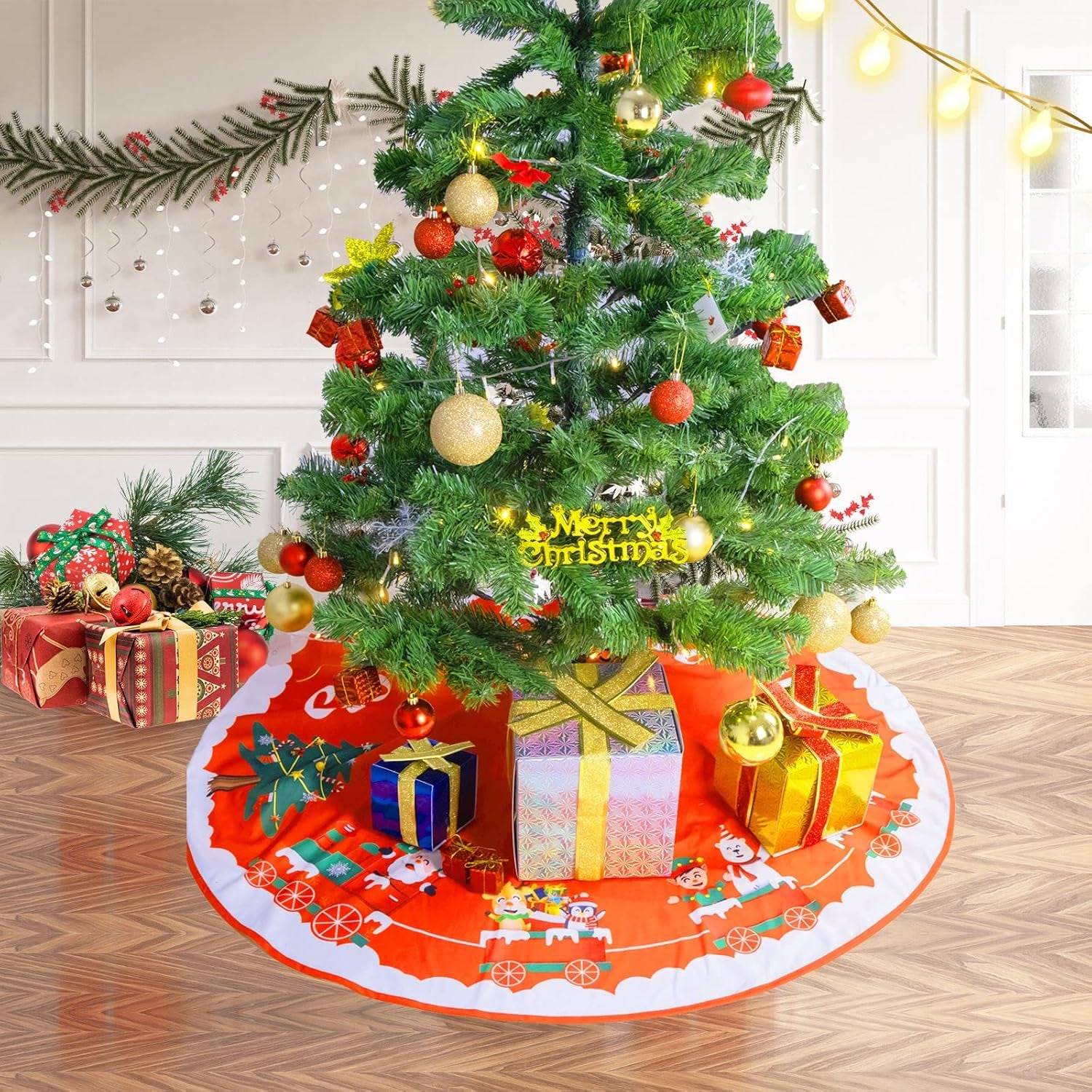 Christmas Tree Skirt, 48 Inch for Home Merry Christmas Party Decorations Indoor (X-Mas Tree, Snowman and Santa Claus)