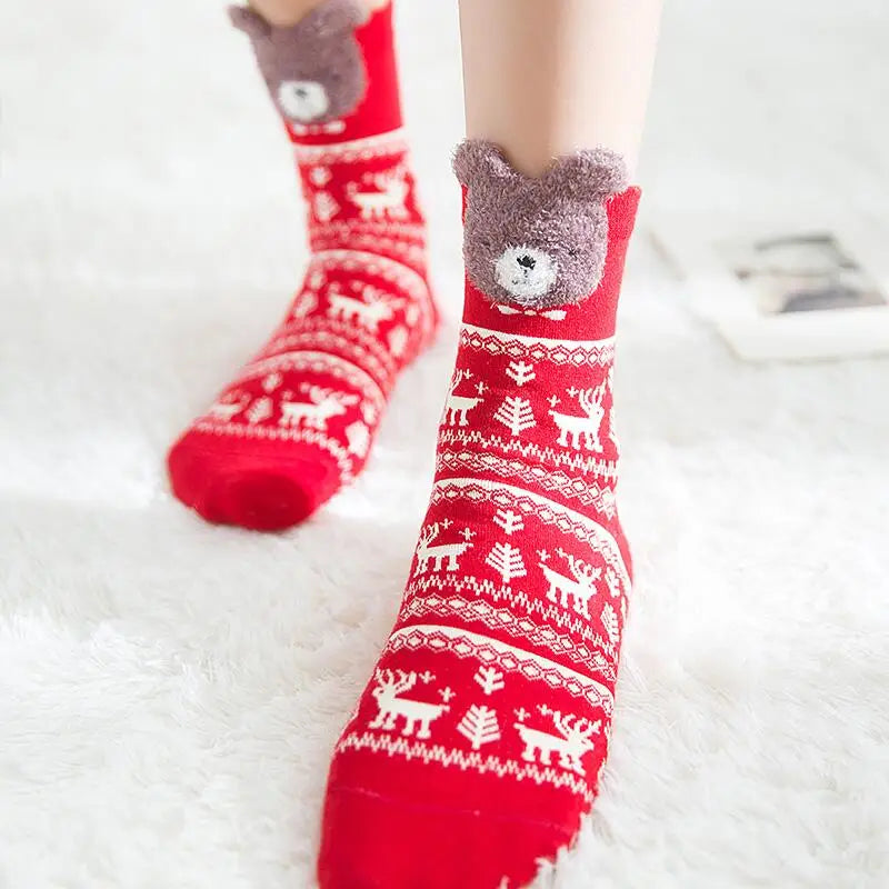 2021 Christmas Socks Cute Cartoon Animals Christmas Gift Woman Socks Funny Christmas Elk Cat Bear Christmas Gift Socks