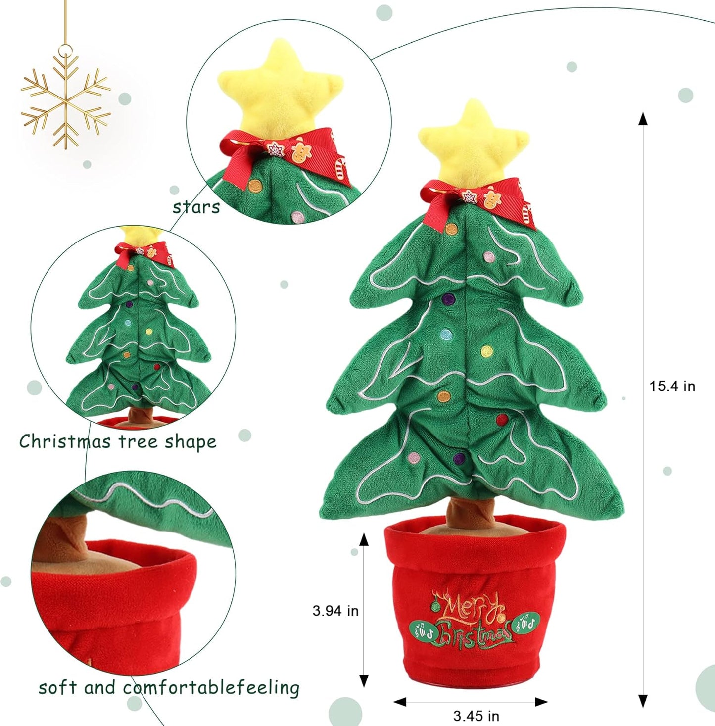 Christmas Tree Dancing Toy, Green Xmas Tree Talking Toys Musical Doll Singing Funny Christmas Electric Plush Toy Christmas Decoration Christmas Toys Xmas Gift for Toddlers Kids