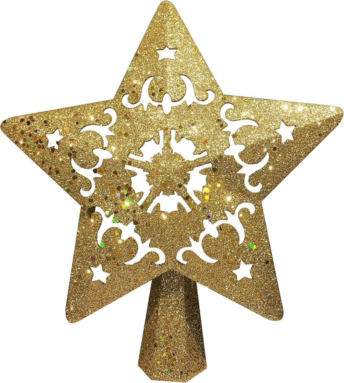 Christmas Tree Topper with 3D Projector Gold Star, LED Rotating Flash Xmas Ornament Light Lamp Star Shape,Glitter Sparkling Yellow Gold 5-Point Star Indoor Decorative Lights