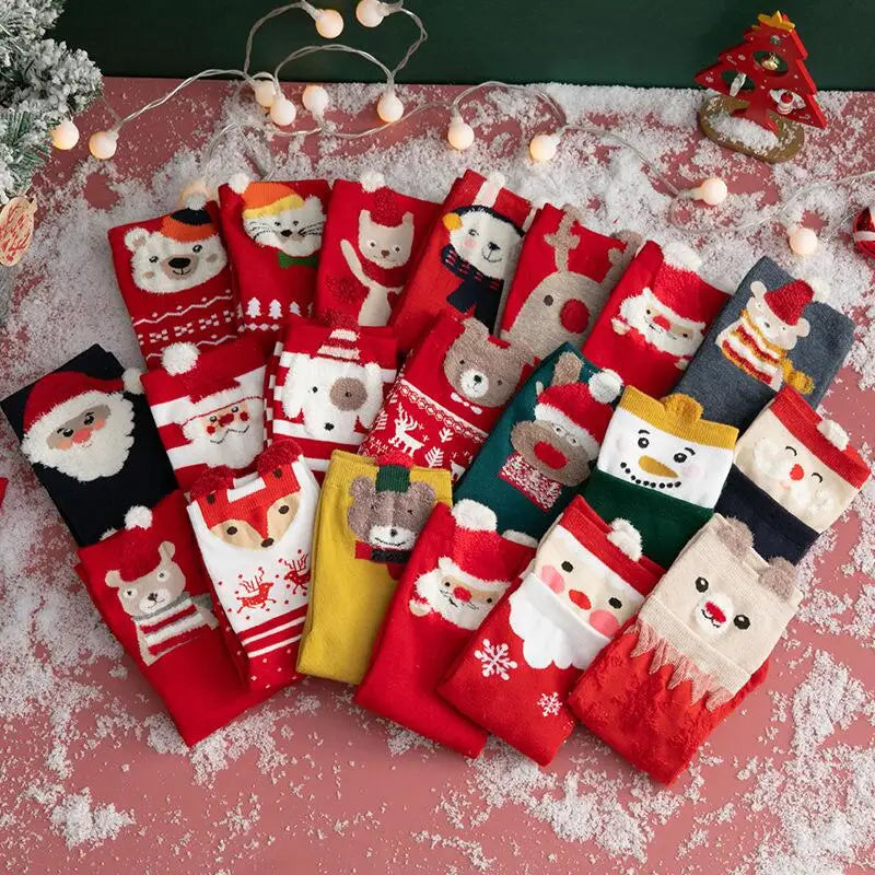 2021 Christmas Socks Cute Cartoon Animals Christmas Gift Woman Socks Funny Christmas Elk Cat Bear Christmas Gift Socks