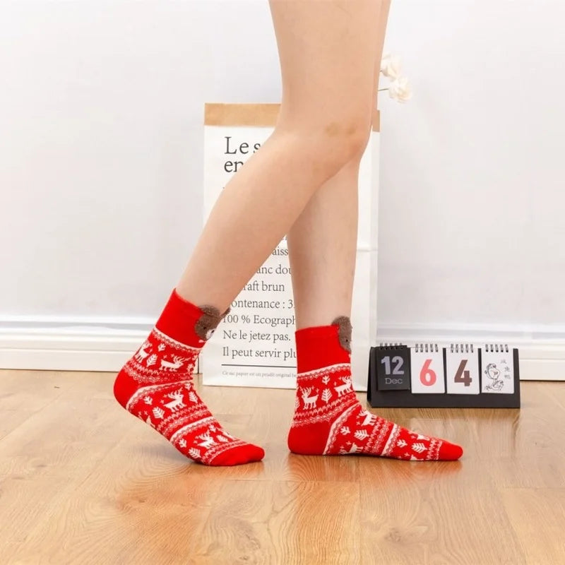 2021 Christmas Socks Cute Cartoon Animals Christmas Gift Woman Socks Funny Christmas Elk Cat Bear Christmas Gift Socks