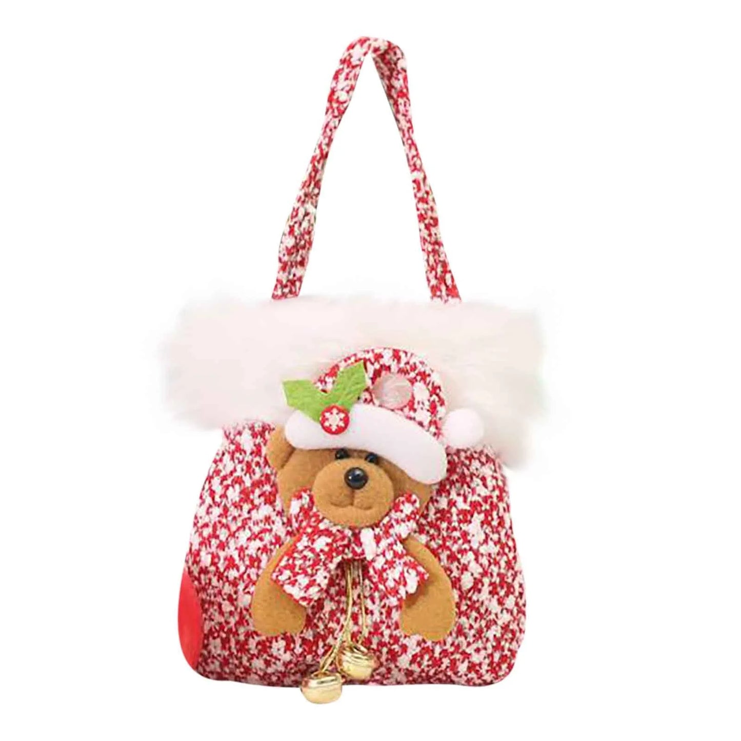 Christmas Gift Bags, Plush Reindeer Doll Gift Bags with Handles and Jingle Bell, Xmas Party Favor Gift Bags Christmas Goody Bags Tote Bags for Kids Girls Boys, 5.5"X6.7"