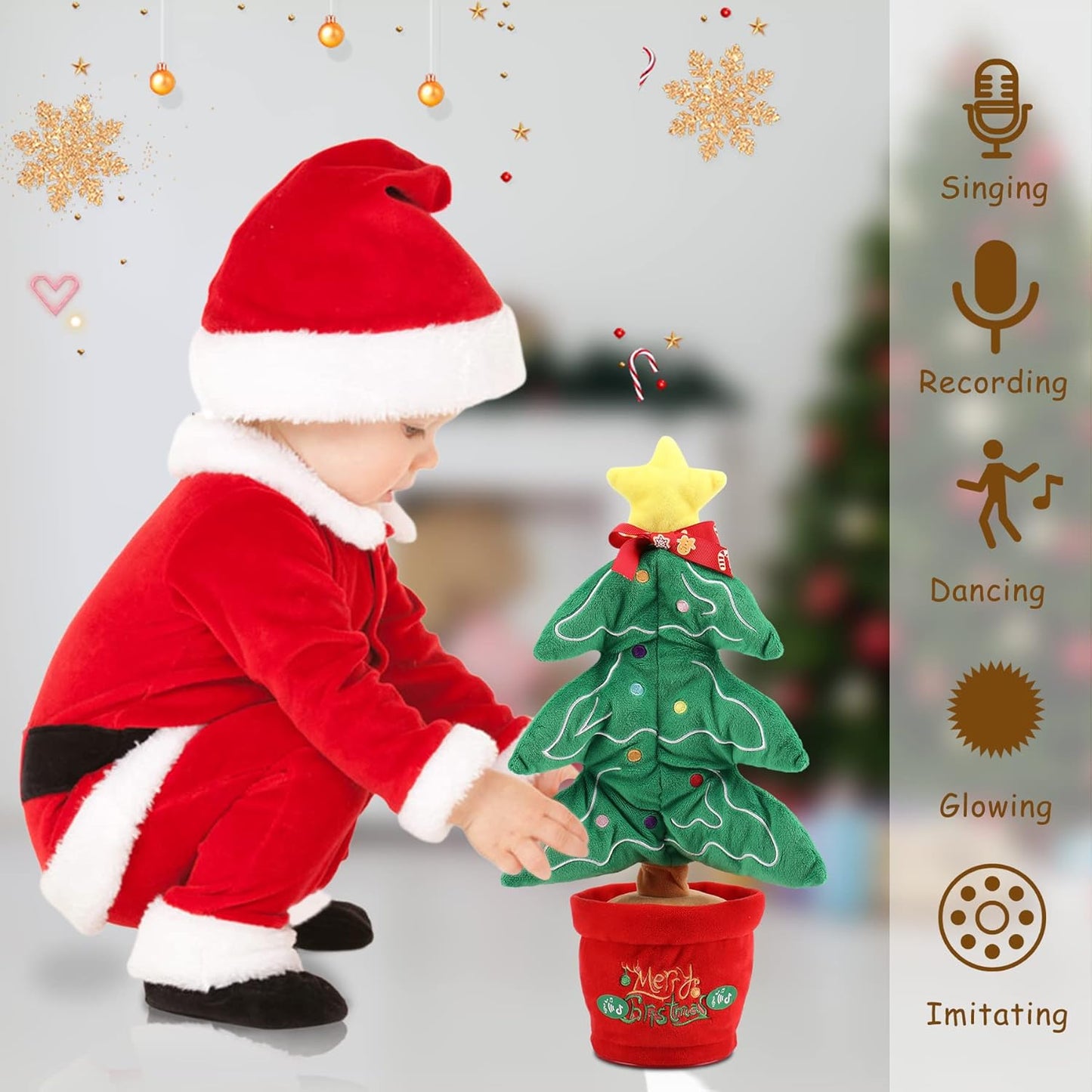 Christmas Tree Dancing Toy, Green Xmas Tree Talking Toys Musical Doll Singing Funny Christmas Electric Plush Toy Christmas Decoration Christmas Toys Xmas Gift for Toddlers Kids